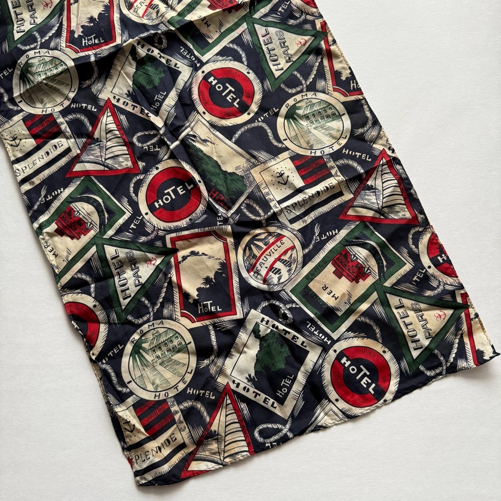 Axcess Vintage European Postcard World Travel Graphic Rectangle 100% Silk Scarf